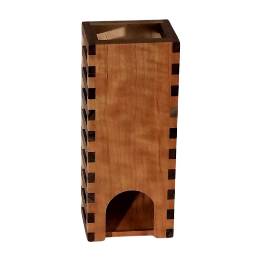 Cherry and Walnut Classic Dice Tower with See-Through Skeleton Design for DnD Campaigns, Family Game Night, Bunco Parties, Wood Dice Roller - Dragon Armor Games