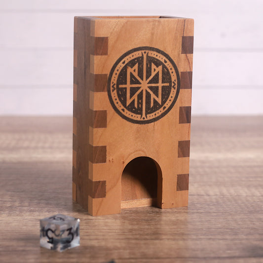 Viking Rune Circle Wood Dice Tower for DnD, Pathfinder, Shadowrun, TTRPG Dice Roller with Nordic Runes, Father's Day Gift, Family Game Night - Dragon Armor Games
