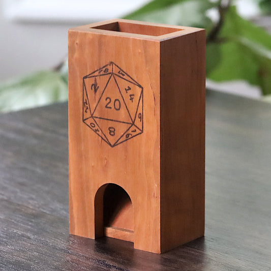 DnD D20 Dice Tower, Wooden Critical Success Dice Roller for Pathfinder, Shadowrun Fantasy TTRPG Campaign, Dungeon Master Gift for Husband - Dragon Armor Games