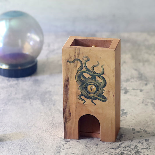 Green Cthulhu Dice Tower, Portable Wooden Lovecraft Dice Roller for DnD, Mansions of Madness, Arkham Horror, Elder Sign, Eldritch TTRPG - Dragon Armor Games