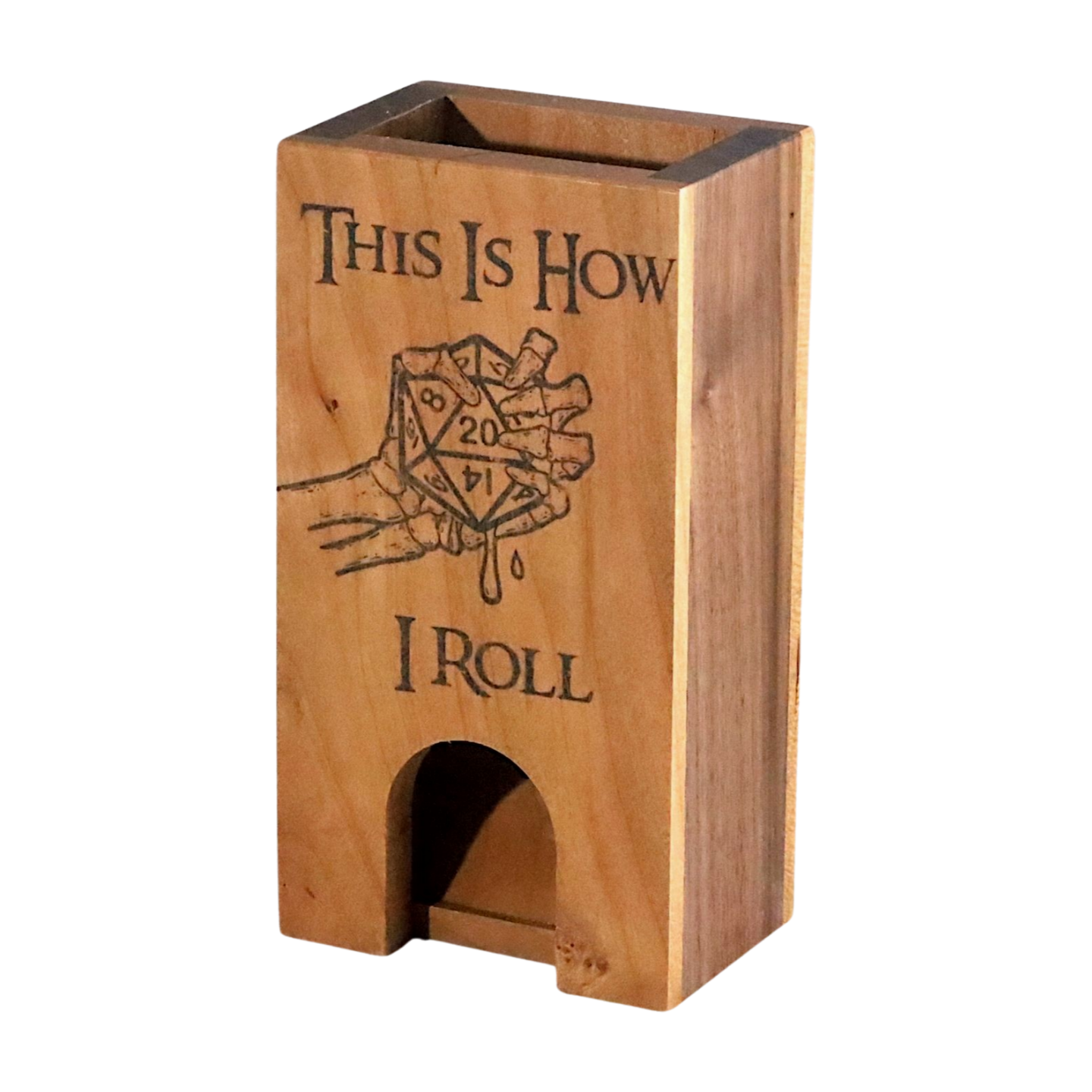 D20 DnD Dice Tower Wood, "This is How I Roll" Portable Dice Roller with 20-Sided Die for TTRPG gaming setup, DnD player gift for him - Dragon Armor Games