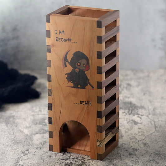 Gothic Grim Reaper Dice Tower Wood, "I am Become Death" DnD Dice Roller, Whimsigoth TTRPG Gaming Setup, Spooky Gift for Him, Memento Mori - Dragon Armor Games