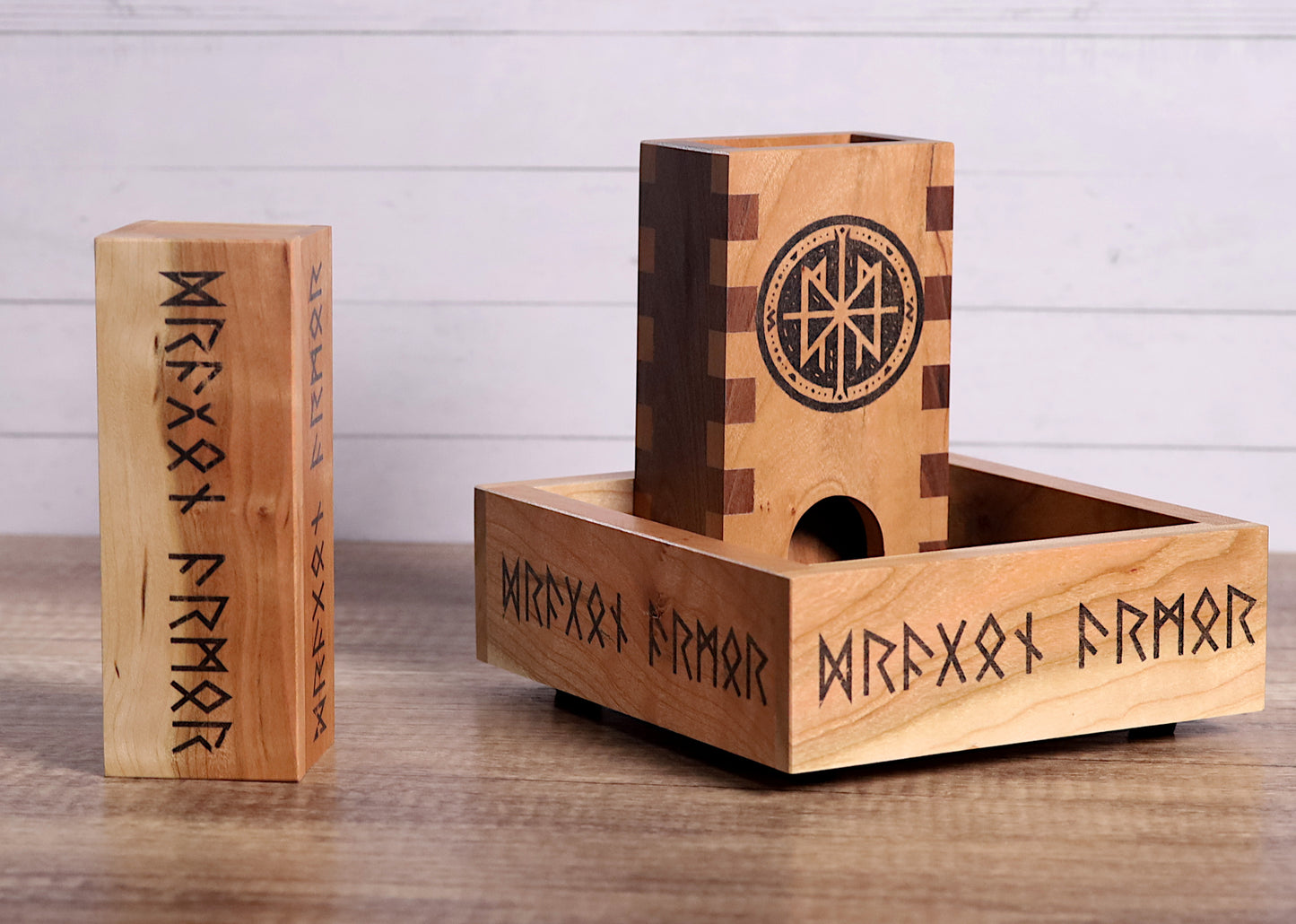 Viking Rune Circle Wood Dice Tower for DnD, Pathfinder, Shadowrun, TTRPG Dice Roller with Nordic Runes, Father's Day Gift, Family Game Night - Dragon Armor Games
