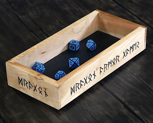 Viking Rune Dice Tray for Tabletop Gaming, Gamer Gift for Boyfriend, Husband, Son, Wooden DnD D20 Rolling Tray with Nordic Runes for TTRPG - Dragon Armor Games