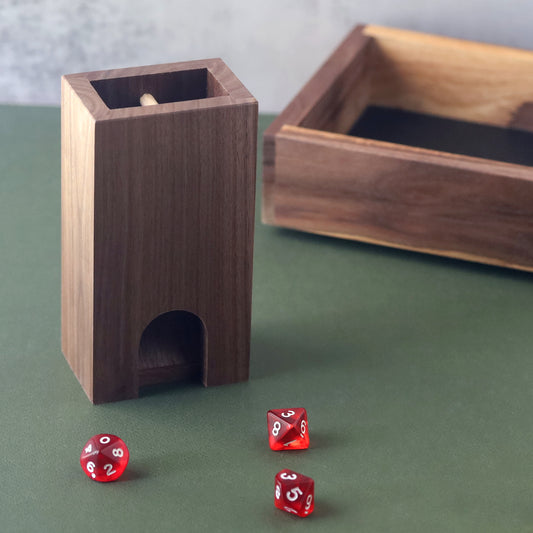 Walnut DnD Dice Tower Portable Wood Dice Roller for TTRPG, Yahtzee, Bunco, Farkle, Gamer Gift for Mom Friend, Family Game Night Accessory - Dragon Armor Games