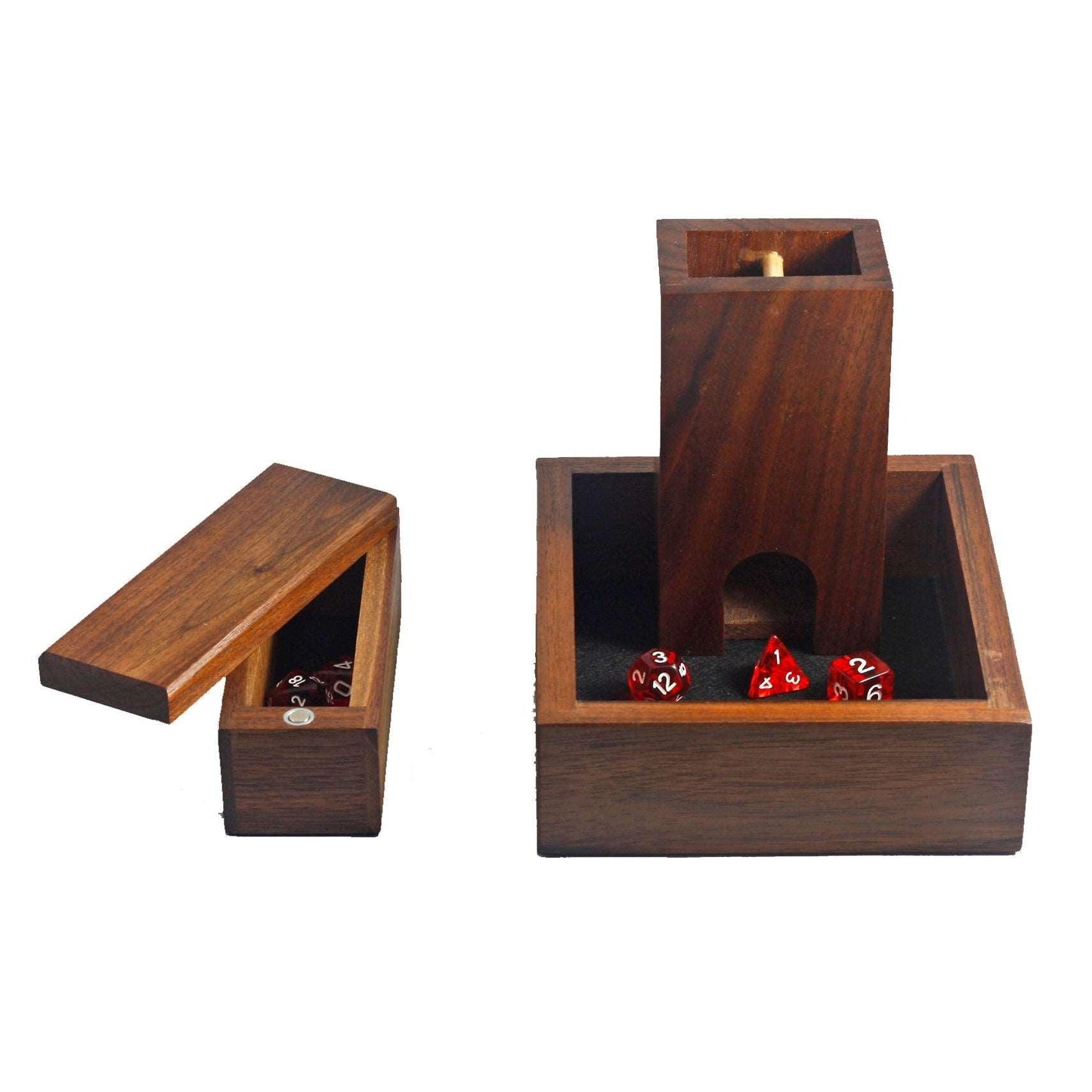 Walnut DnD Dice Tray and Tower with Vault, 3-Piece Personal Gaming Setup for TTRPGs, Strategy and Fantasy Games, Dice Rolling Tray and Case - Dragon Armor Games