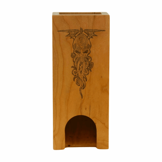 Cherry and Walnut Dice Tower with Cthulhu - Dragon Armor Games