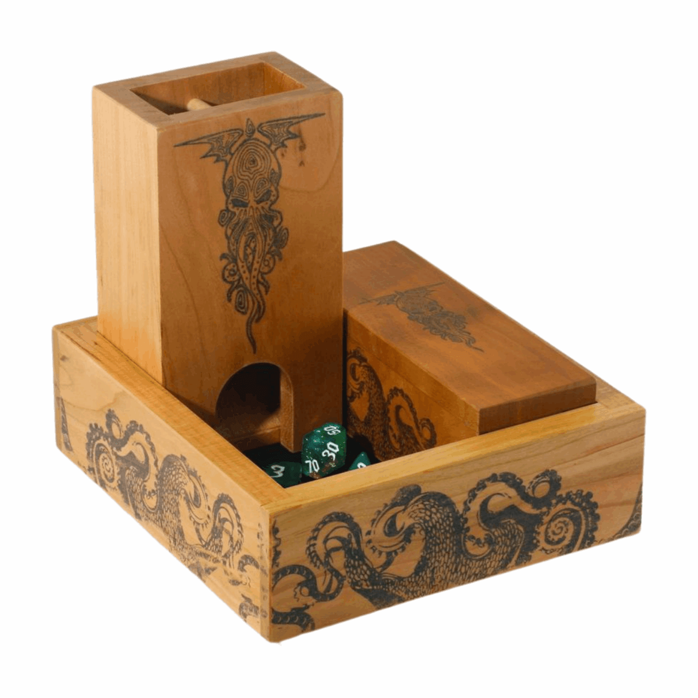 Cthulhu Dice Tower, Dice Vault, and Dice Tray with Tentacle Design Gamer Set