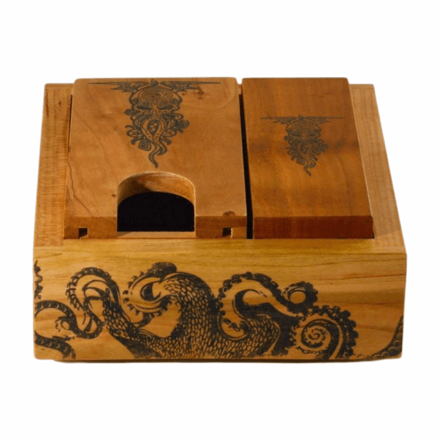 Cthulhu Dice Tower and Vault Laying Flat in Tentacle Dice Tray