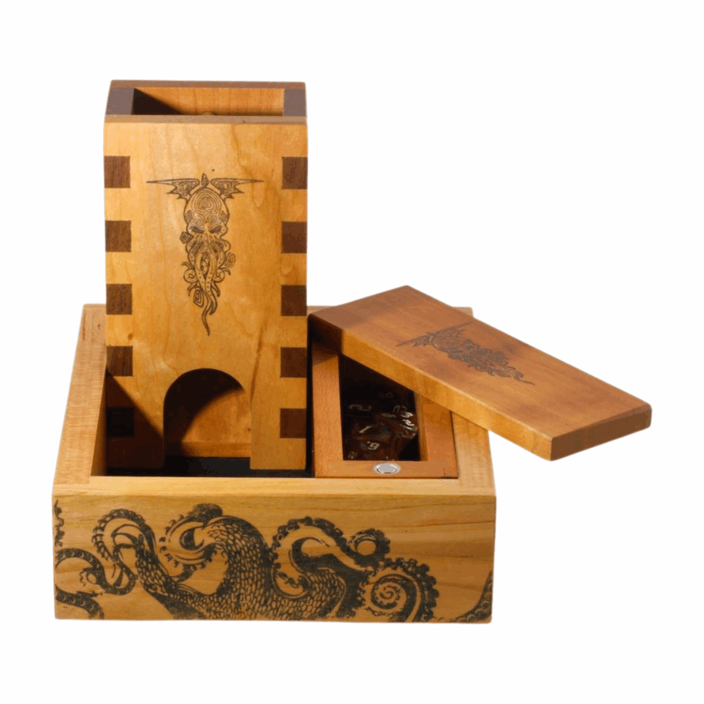 Cthulhu Dice Roller with Box Joints, Dice Vault, Tentacle Dice Tray for DnD