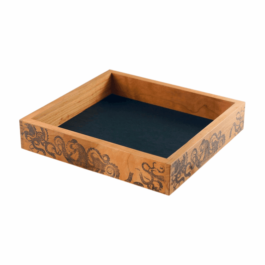 Large Cherry Wood Dice Tray with Tentacle Design for Tabletop Gaming - Dragon Armor Games