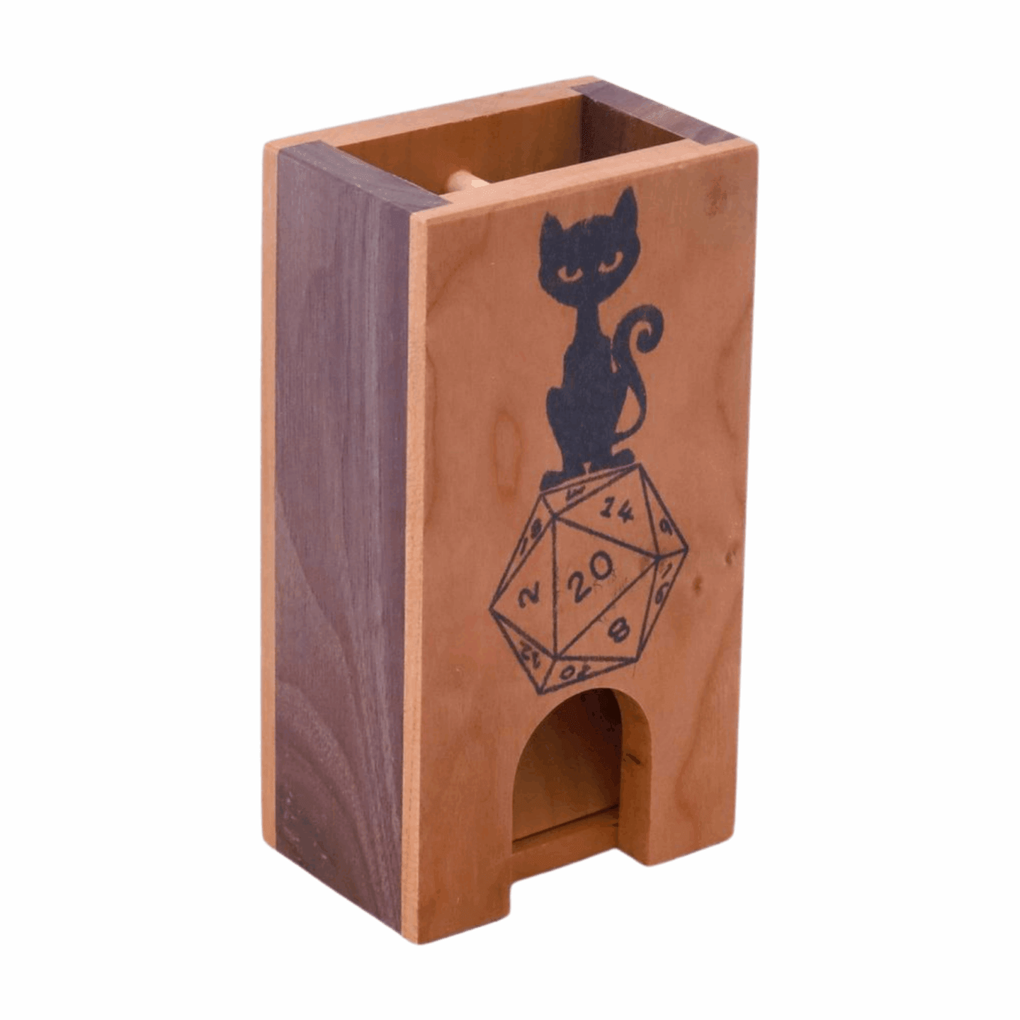 Black Cat D20 Cute Dice Tower Wood, Witchy Gift for Gamer Girl, Portable Wooden Dice Roller for DnD, Pathfinder, TTRPG, Cozy Gaming Setup- Dragon Armor Games
