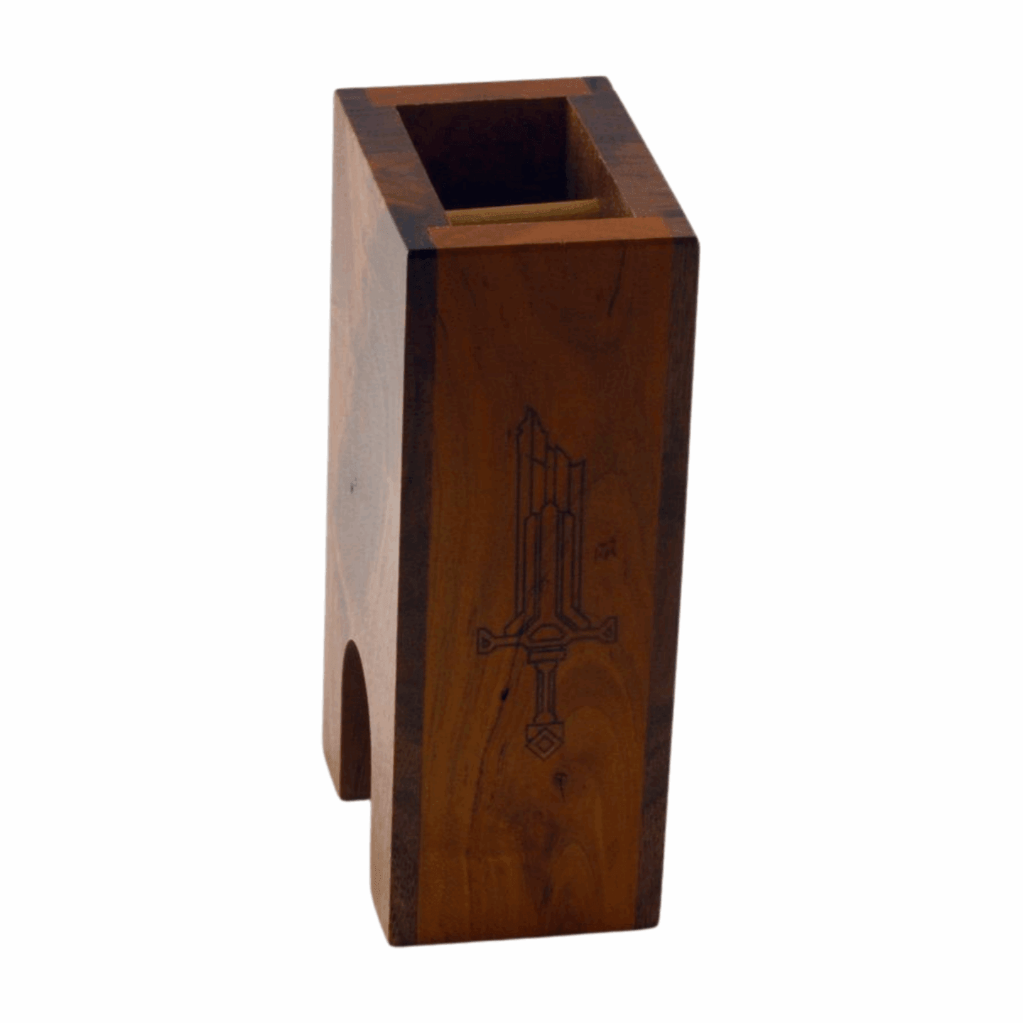 Small Walnut and Cherry Dice Tower with Sword - Dragon Armor Games