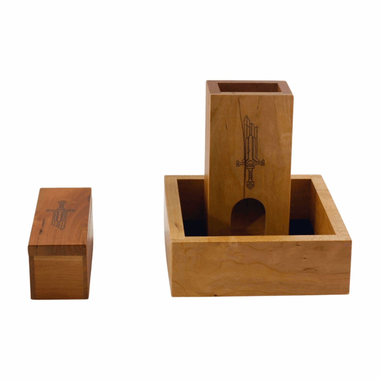 Broken Sword 3-piece DnD Gaming Setup: Wood Dice Tower and Tray, Dice Vault, Fantasy TTRPG Accessories for Dungeon Master, Paladin, Fighter - Dragon Armor Games