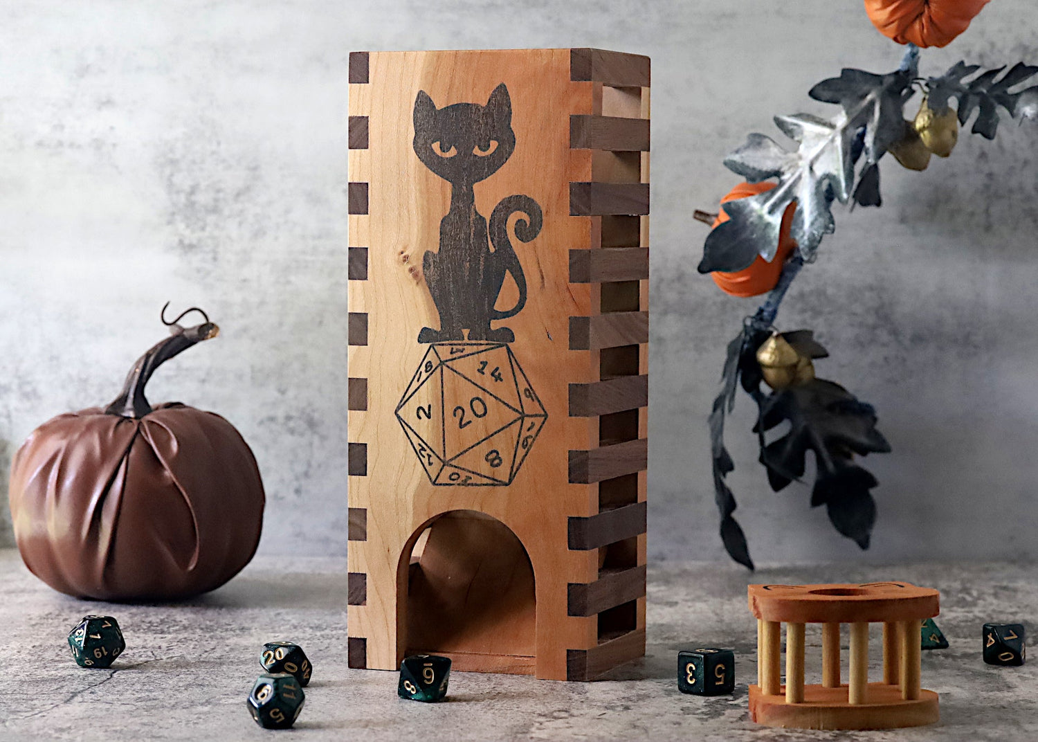 Wooden Dice Tower with Dragon Image and Slotted Sides for DnD - Dragon Armor Games