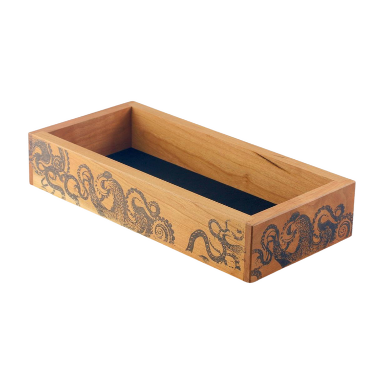 Rectangular wooden dice tray with tentacles, Cthulhu or Octopus