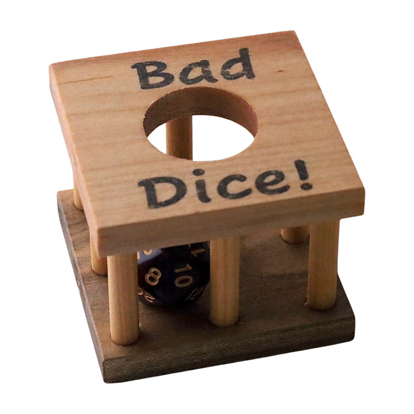 Maple dice jail with 'Bad Dice!' text on a white background