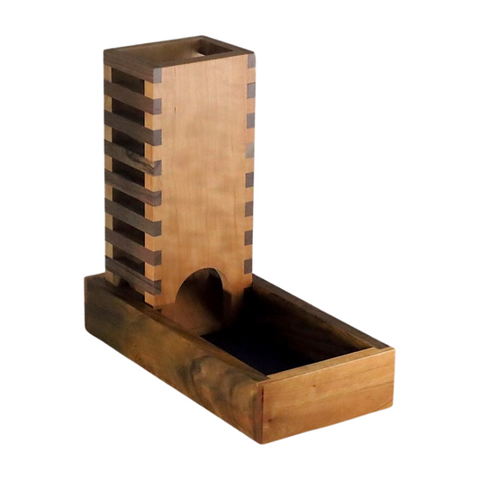 Cherry and Walnut Classic Dice Tower with See-Through Skeleton Design for DnD Campaigns, Family Game Night, Bunco Parties, Wood Dice Roller - Dragon Armor Games