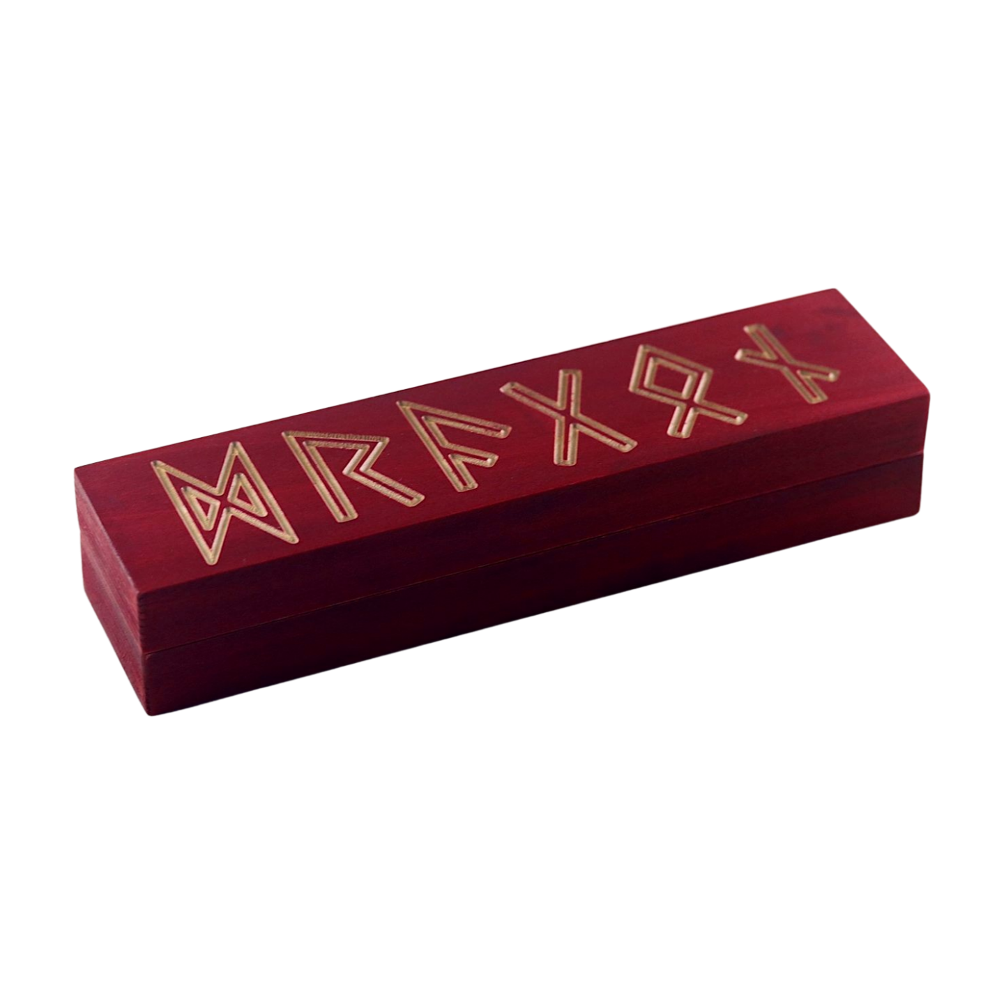 Red rectangular TTRPG dice box with natural wood text