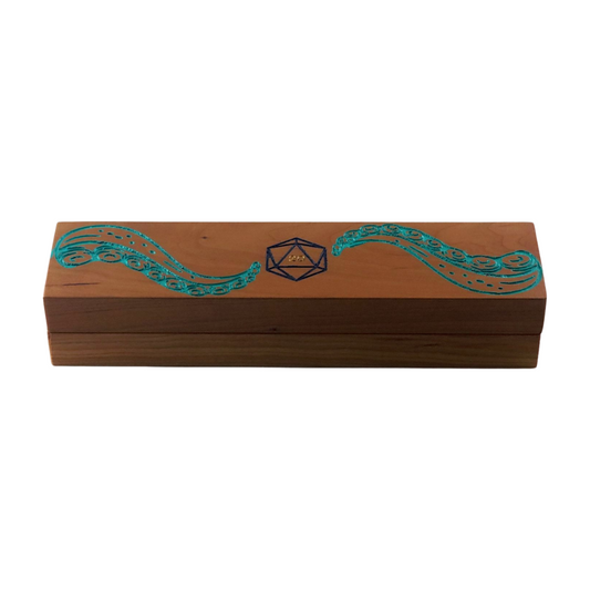 Cherry Wood dice box for TTRPGs with engraved decorative elements