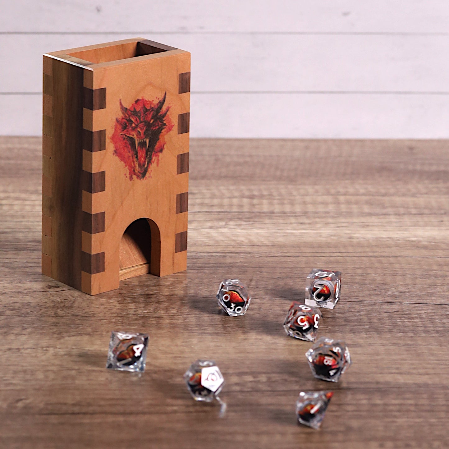 Red Dragon Dice Tower Wood for Role Playing Games, Dungeons and Dragons 5e, Shadowrun, Pathfinder 2e, DnD Dice Roller Wooden, Gamer Dad Gift - Dragon Armor Games