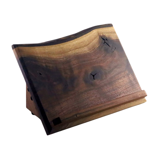 Curved live edge walnut book stand