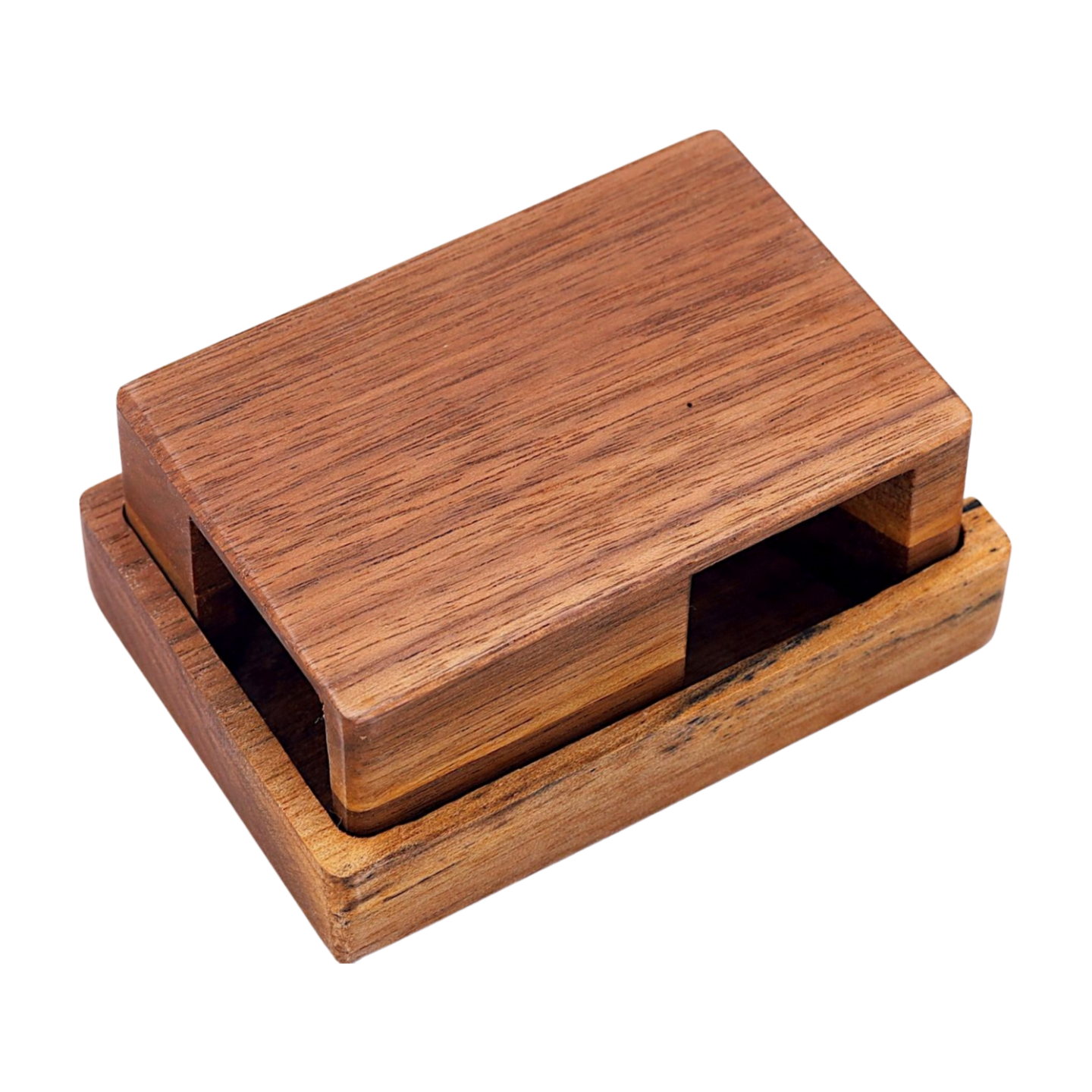 Walnut dice tower stored flat in dice tray