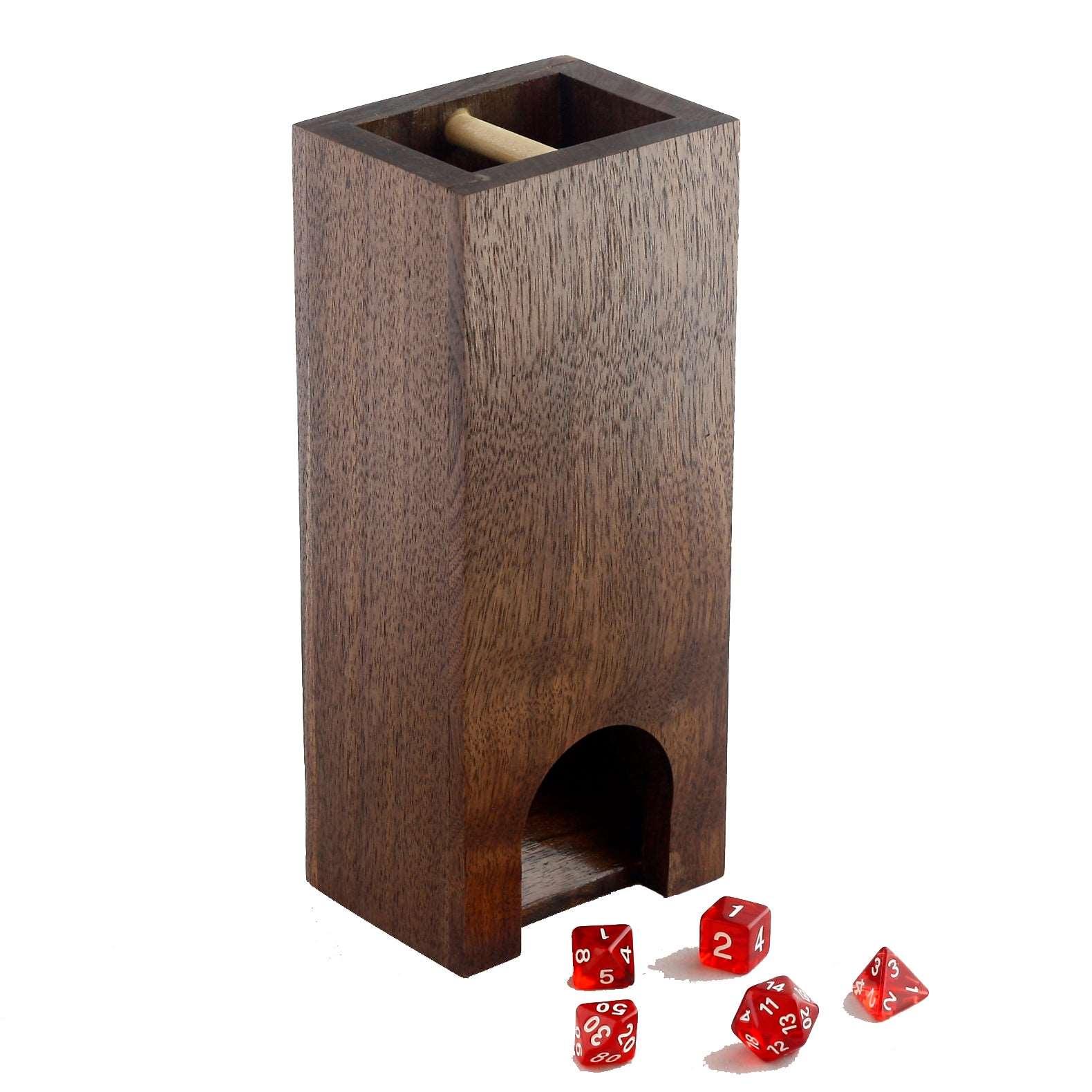Premium hardwood dice tower made from all walnut.