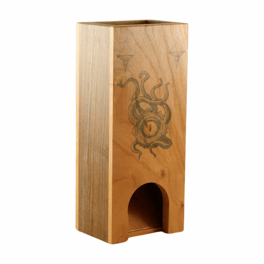 Cherry and Walnut Dice Tower with Green Cthulhu - Dragon Armor Games