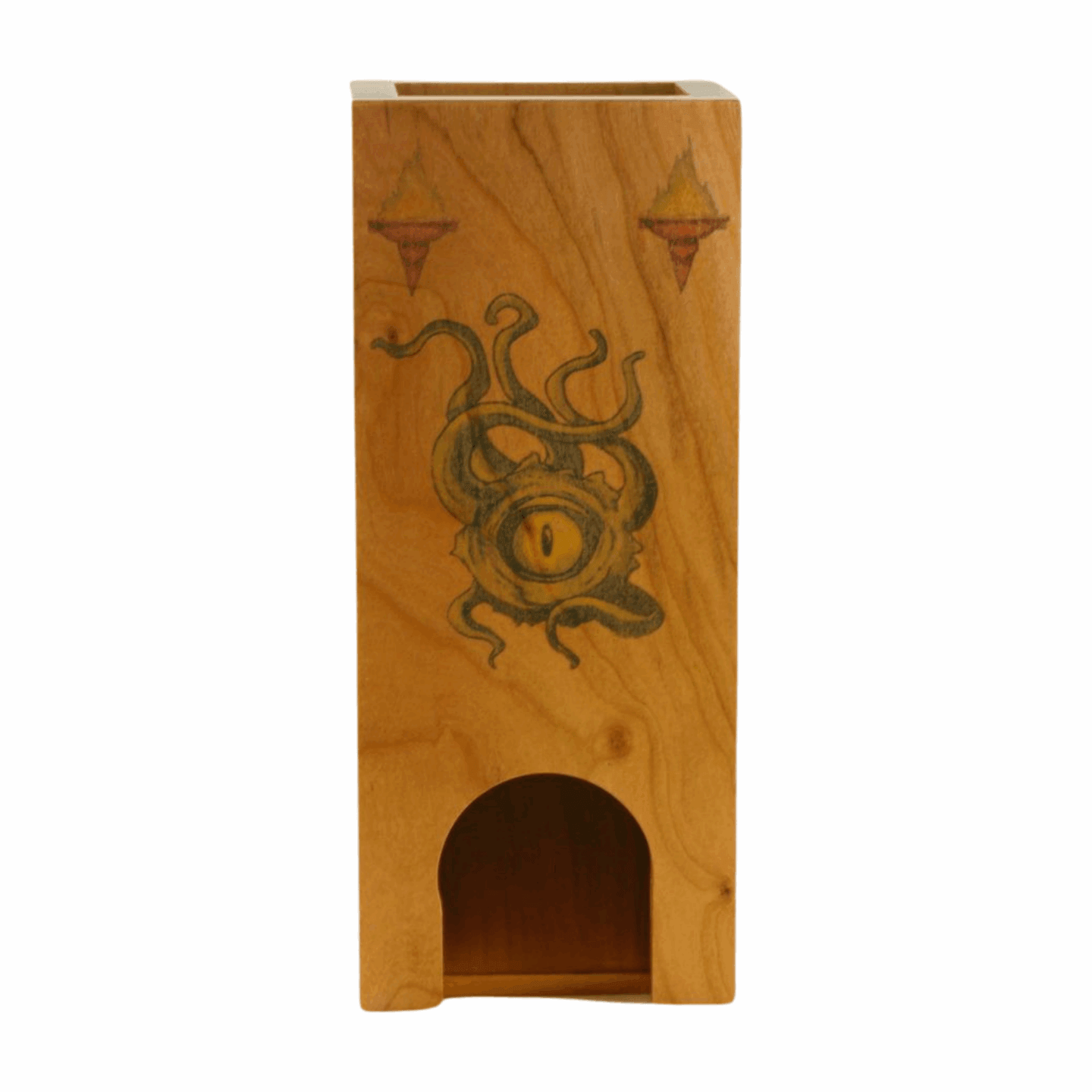 Cherry and Walnut Dice Tower with Green Cthulhu - Dragon Armor Games