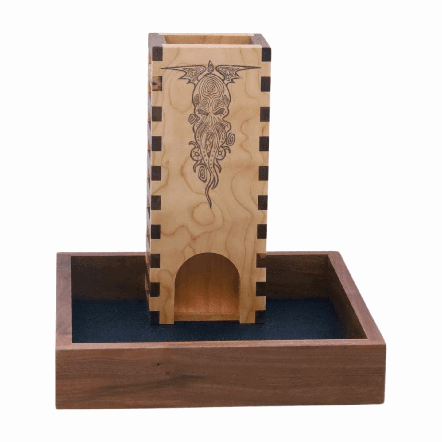 Wooden Cthulhu Dice Roller in Walnut Dice Tray  - Dragon Armor Games