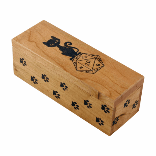 Cherry Dice Vault with D20 Cat and Paw Prints - Dragon Armor Games