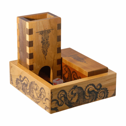 Cthulhu Dice Tower with Box Joints, Dice Vault, and Dice Tray with Tentacle Design