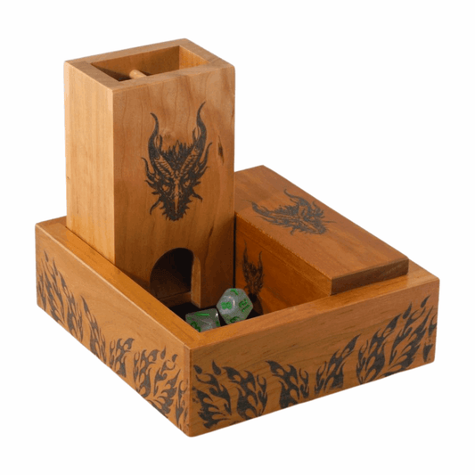 Dragon Dice Roller, Dice Box, and Dice Tray with Flames for Tabletop RPGs
