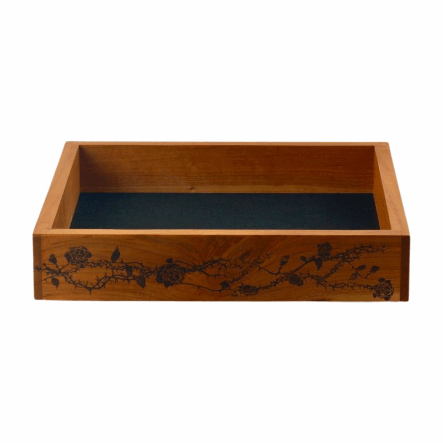 Large Cherry Wood Dice Tray with Rose and Thorn Design for Tabletop Gaming - Dragon Armor Games
