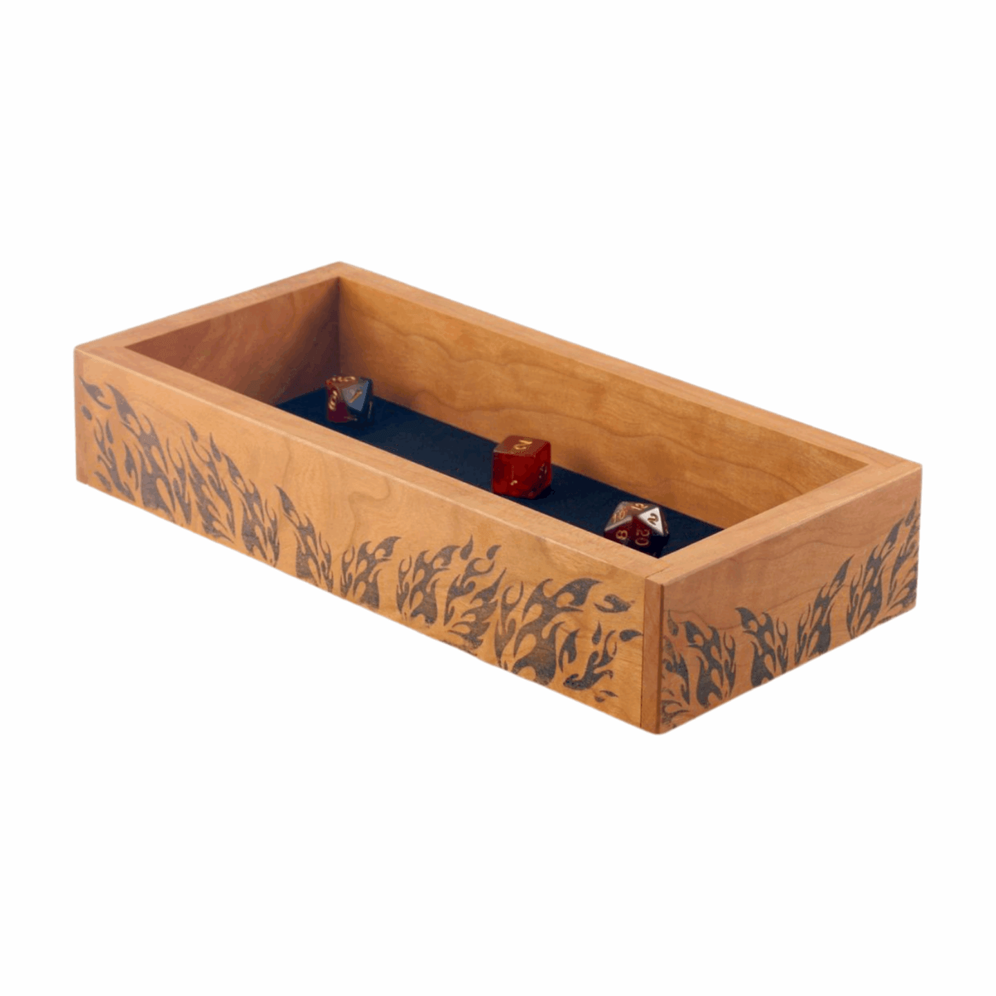 Medium Cherry Dice Tray with Flame Design - Dragon Armor Games