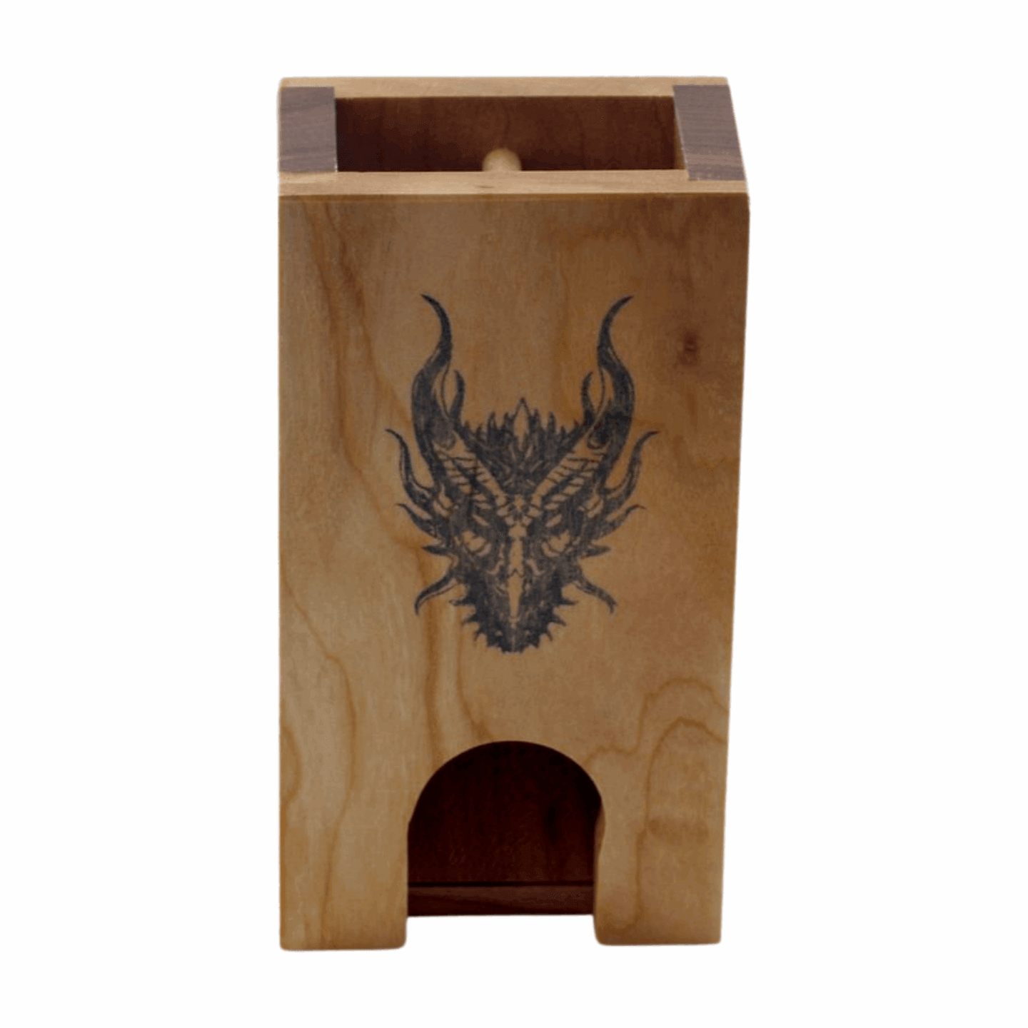 Small Cherry and Walnut Dice Tower with Dragon - Dragon Armor Games