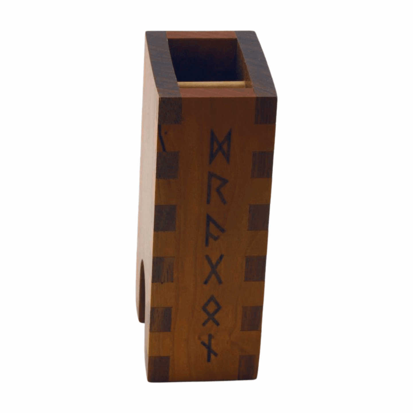 Small Walnut and Cherry Box Joint Dice Tower with Runes - Dragon Armor Games