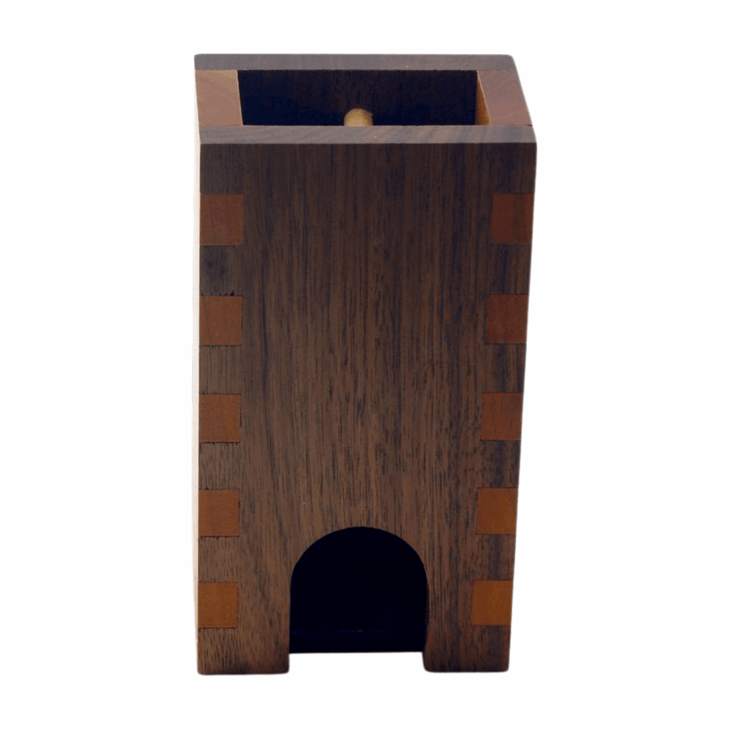 Small Walnut and Cherry Box Joint Dice Tower with Sword - Dragon Armor Games