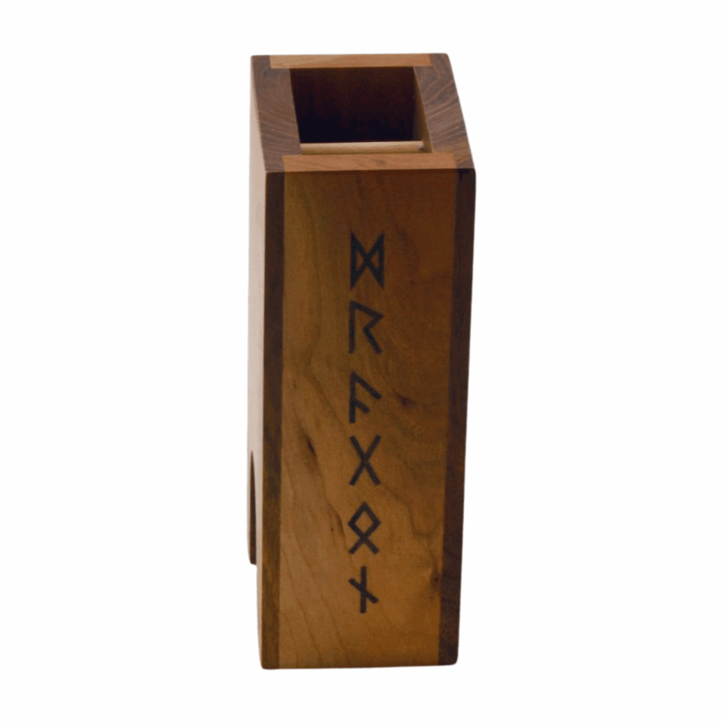Small Walnut and Cherry Dice Tower with Runes - Dragon Armor Games