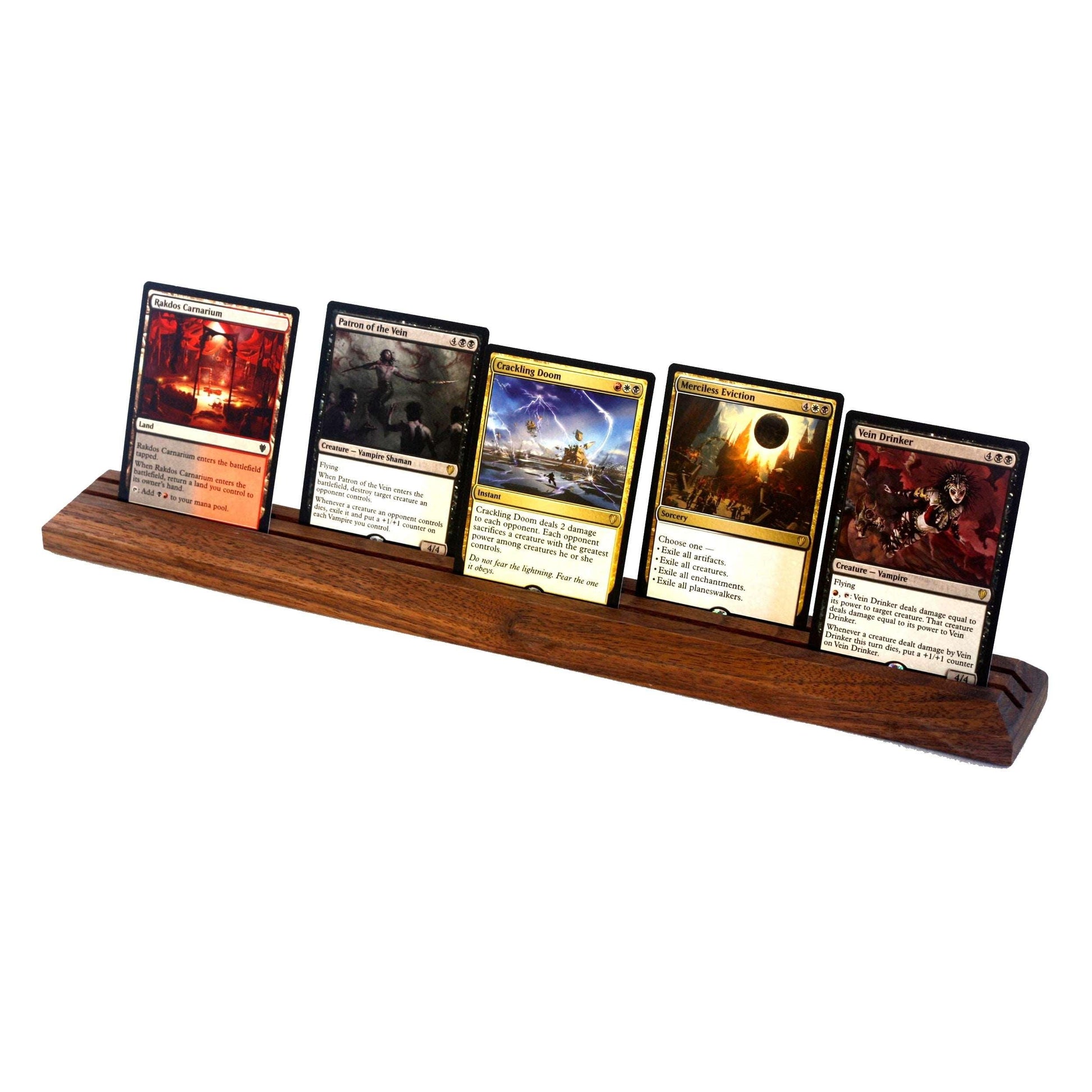 Walnut card holder with Magic the Gathering cards